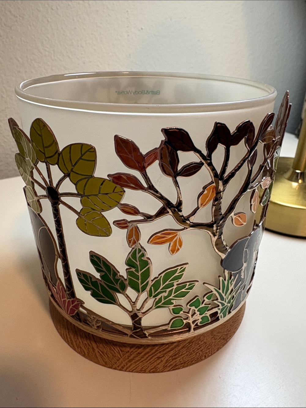 Bath & Body Works Elephant Jungle enameled metal Candle Holder with Wooden Base - Picture 8 of 15